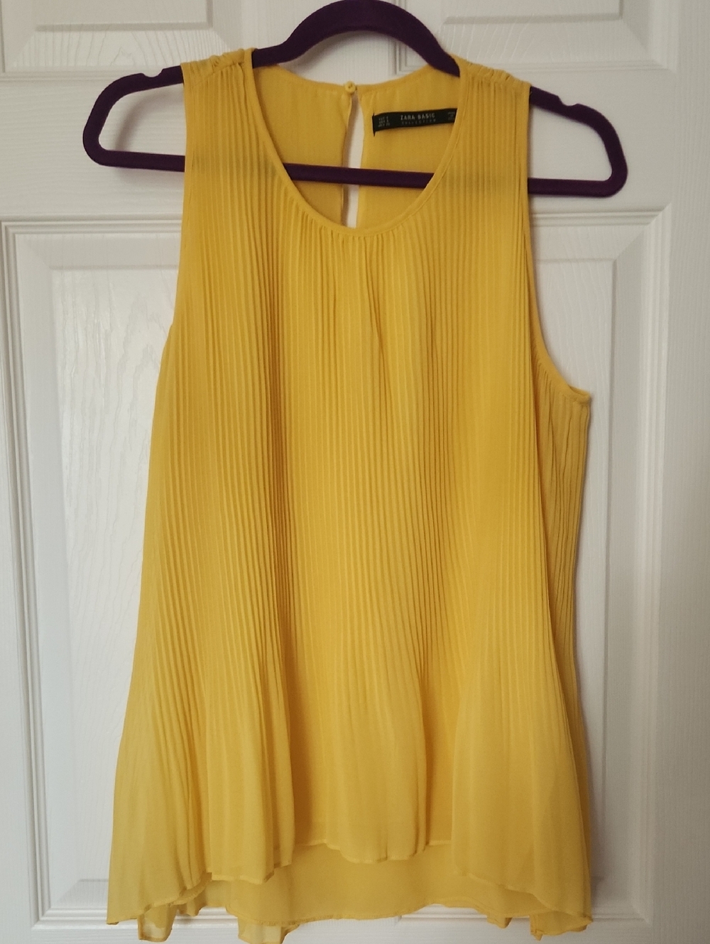 Zara Mustard Yellow Pleated Sleeveless Top